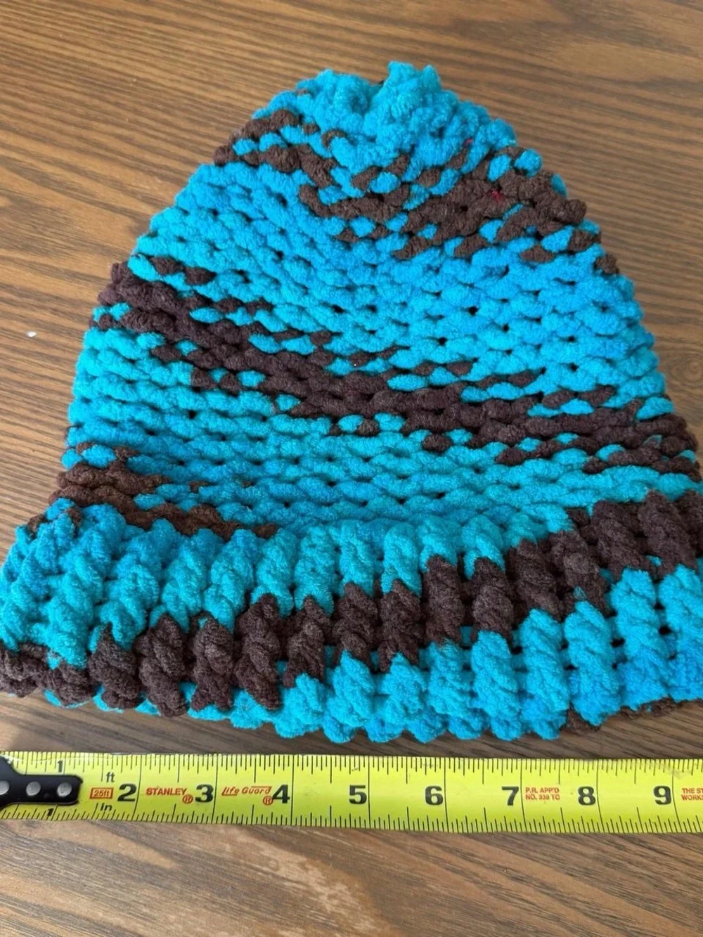 Cozy Chunky Knit Beanie - Turquoise & Brown Unisex One Size